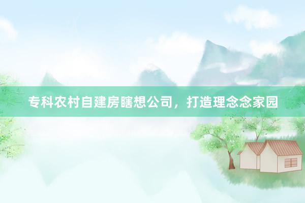 专科农村自建房瞎想公司，打造理念念家园
